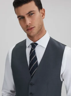 Reiss Airforce Blue Humble Slim Fit Single Breasted Wool Waistcoat