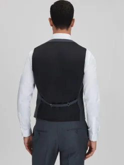 Reiss Airforce Blue Humble Slim Fit Single Breasted Wool Waistcoat