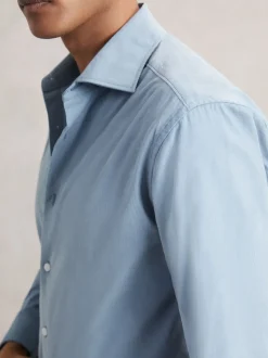 Reiss Airforce Blue Velma Cotton Corduroy Cutaway-Collar Shirt