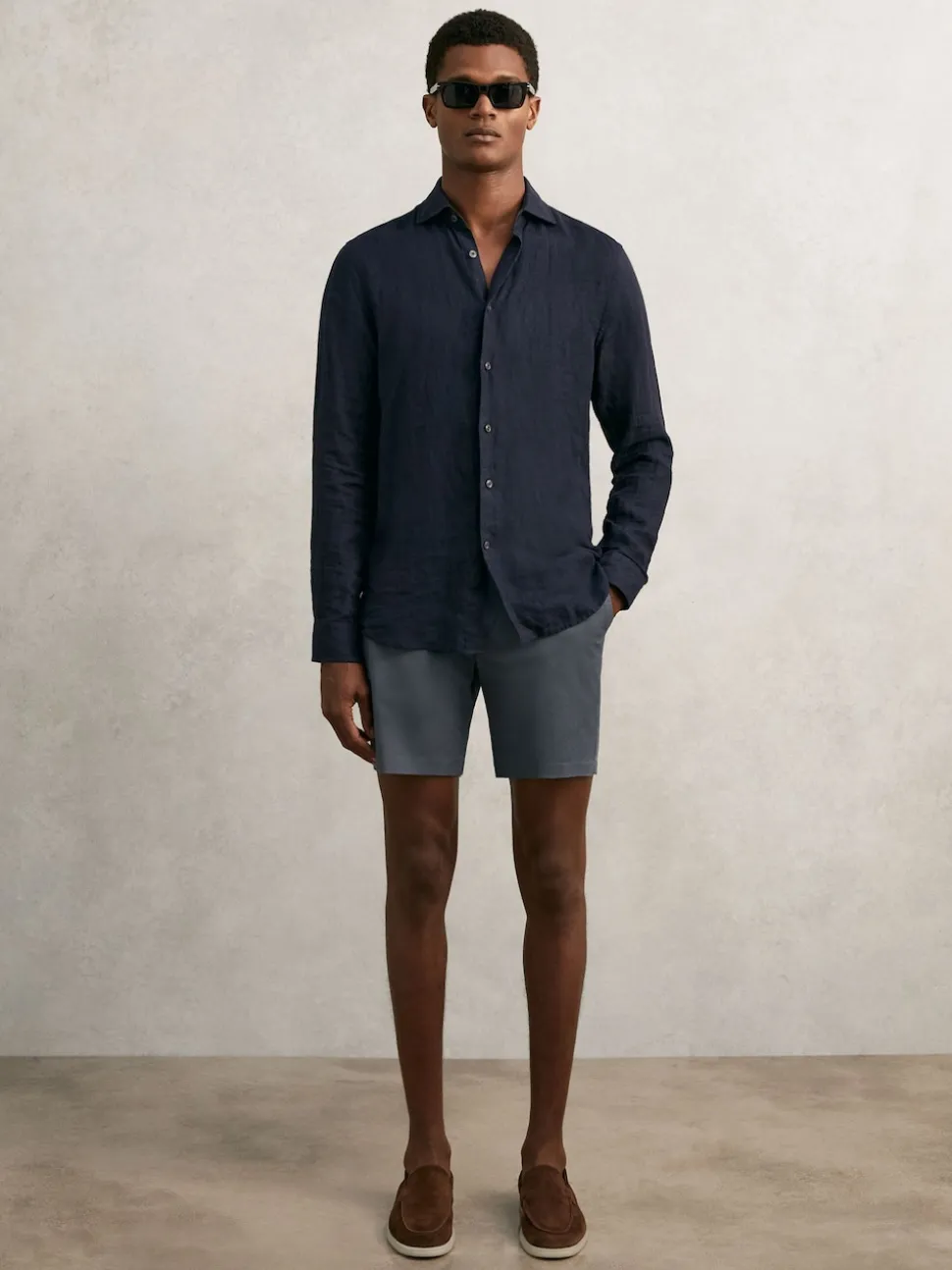 Reiss Airforce Blue Wicket Cotton Chino Shorts with Stretch