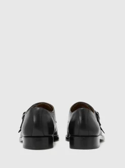 Reiss Black Amalfi Leather Double Monk Strap Shoes