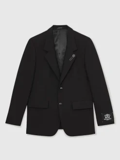 Reiss Black Arley Monogram Relaxed Single-Breasted Blazer