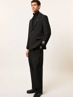Reiss Black Arley Monogram Relaxed Single-Breasted Blazer