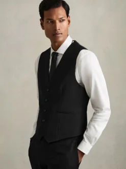 Reiss Black Aspire Slim-Fit Wool Suit Waistcoat