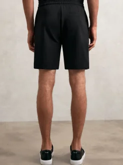 Reiss Black Barber Textured Drawstring Shorts