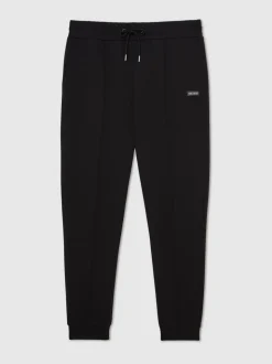 Reiss Black Barnes Premium Interlock Cuffed Logo Joggers
