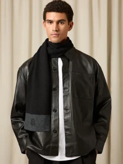 Reiss Black Bennett Monogram Appliqué Wool Scarf