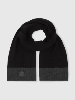 Reiss Black Bennett Monogram Appliqué Wool Scarf