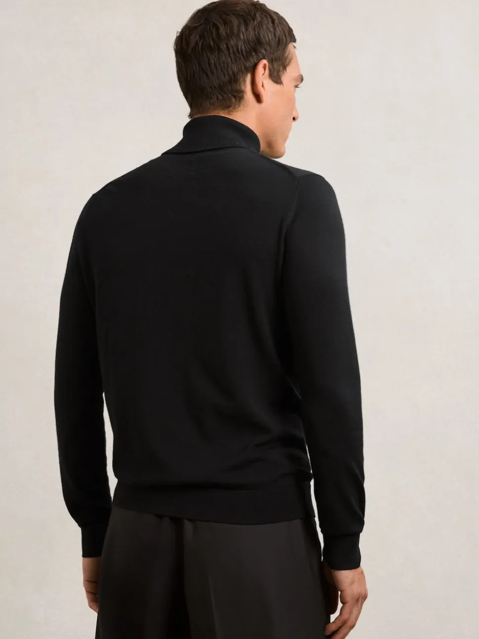 Reiss Black Caine Slim Fit Merino Wool Roll Neck Jumper