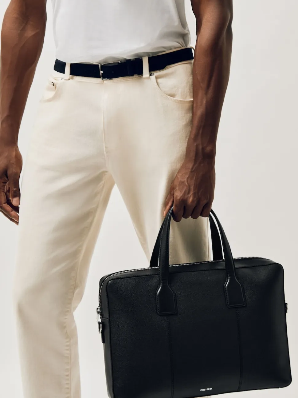 Reiss Black Carlos Micro-Grain Leather Briefcase