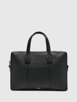 Reiss Black Carlos Micro-Grain Leather Briefcase