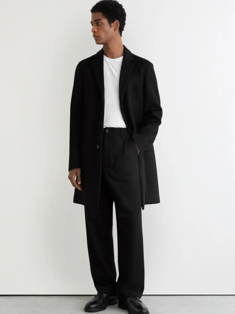Reiss Black Chain Wool-Blend Wide-Leg Trousers