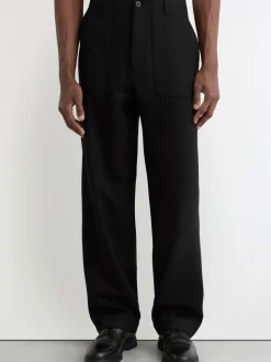 Reiss Black Chain Wool-Blend Wide-Leg Trousers