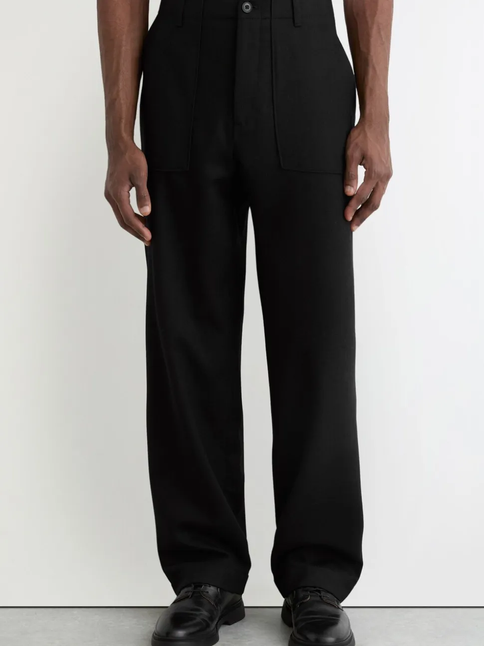 Reiss Black Chain Wool-Blend Wide-Leg Trousers
