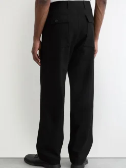 Reiss Black Chain Wool-Blend Wide-Leg Trousers