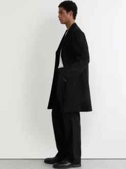 Reiss Black Chain Wool-Blend Wide-Leg Trousers