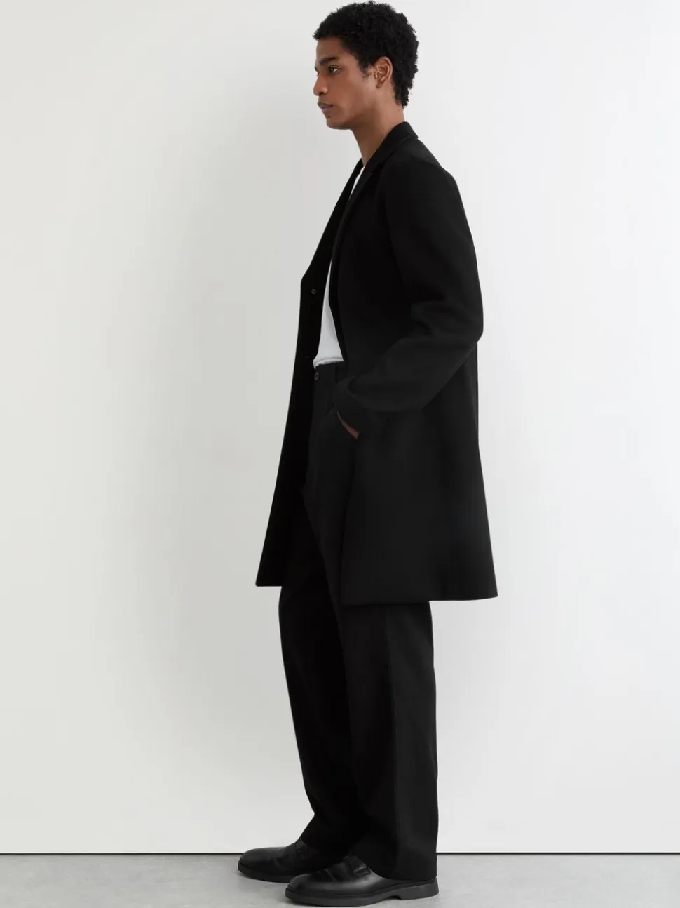 Reiss Black Chain Wool-Blend Wide-Leg Trousers
