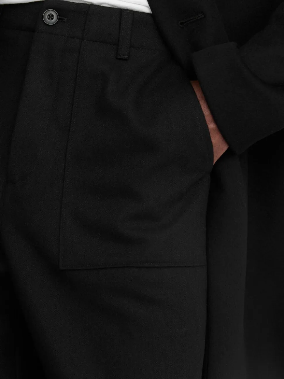 Reiss Black Chain Wool-Blend Wide-Leg Trousers