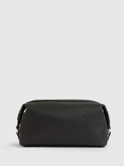 Reiss Black Cillian Micro-Grain Leather Washbag
