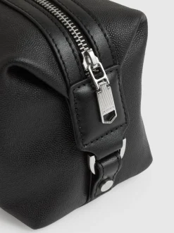 Reiss Black Cillian Micro-Grain Leather Washbag