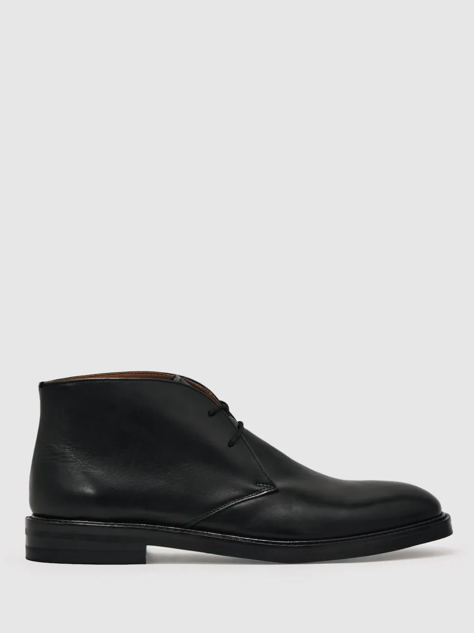 Reiss Black Clarkson Leather Lace-Up Chukka Boots