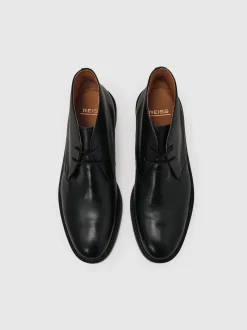 Reiss Black Clarkson Leather Lace-Up Chukka Boots