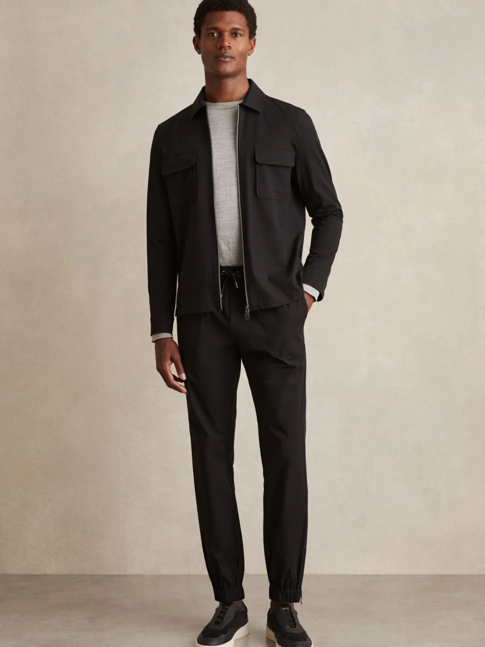 Reiss Black Climb Stretch-Nylon Cuff Trousers