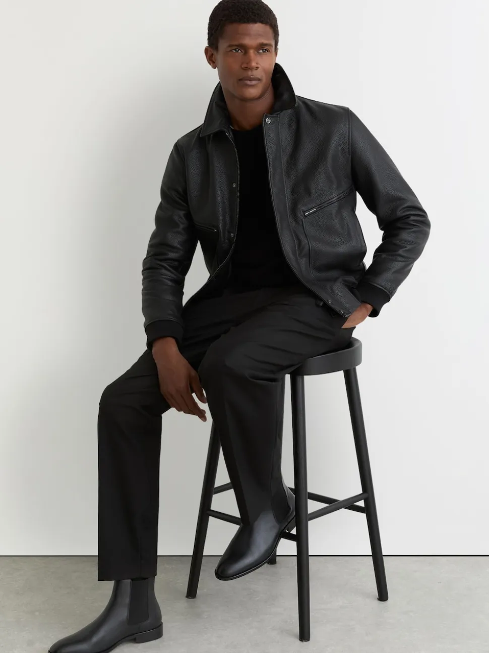 Reiss Black Elba Leather Chelsea Boots