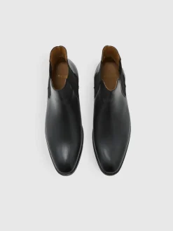 Reiss Black Elba Leather Chelsea Boots