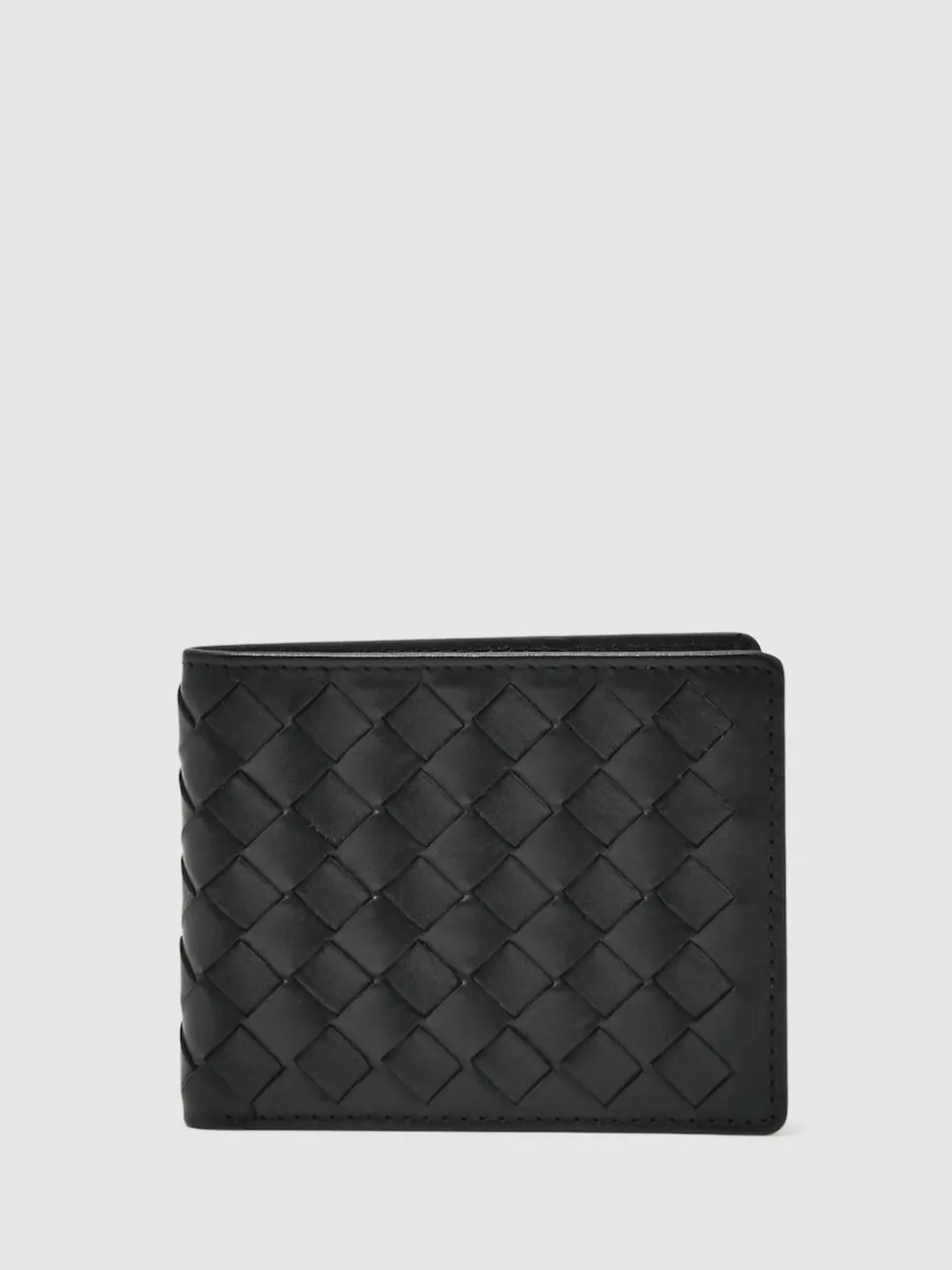 Reiss Black Elton Leather Large Lattice-Effect Wallet
