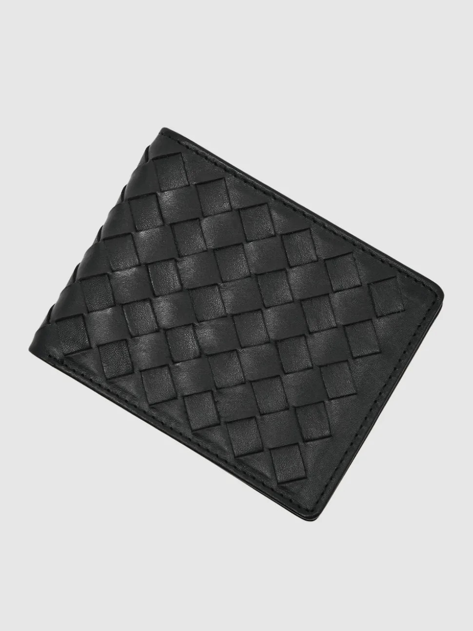 Reiss Black Elton Leather Large Lattice-Effect Wallet