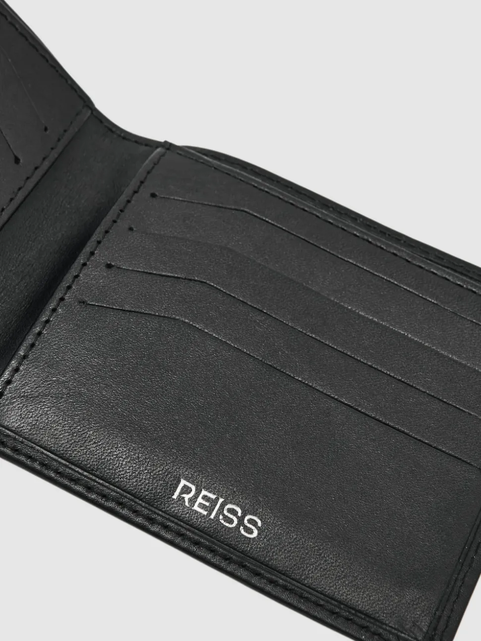 Reiss Black Elton Leather Large Lattice-Effect Wallet