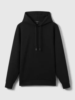 Reiss Black Fabien Premium Interlock-Jersey Hoodie