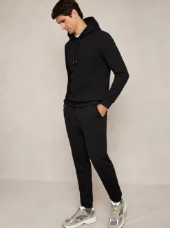 Reiss Black Fabien Premium Interlock-Jersey Hoodie