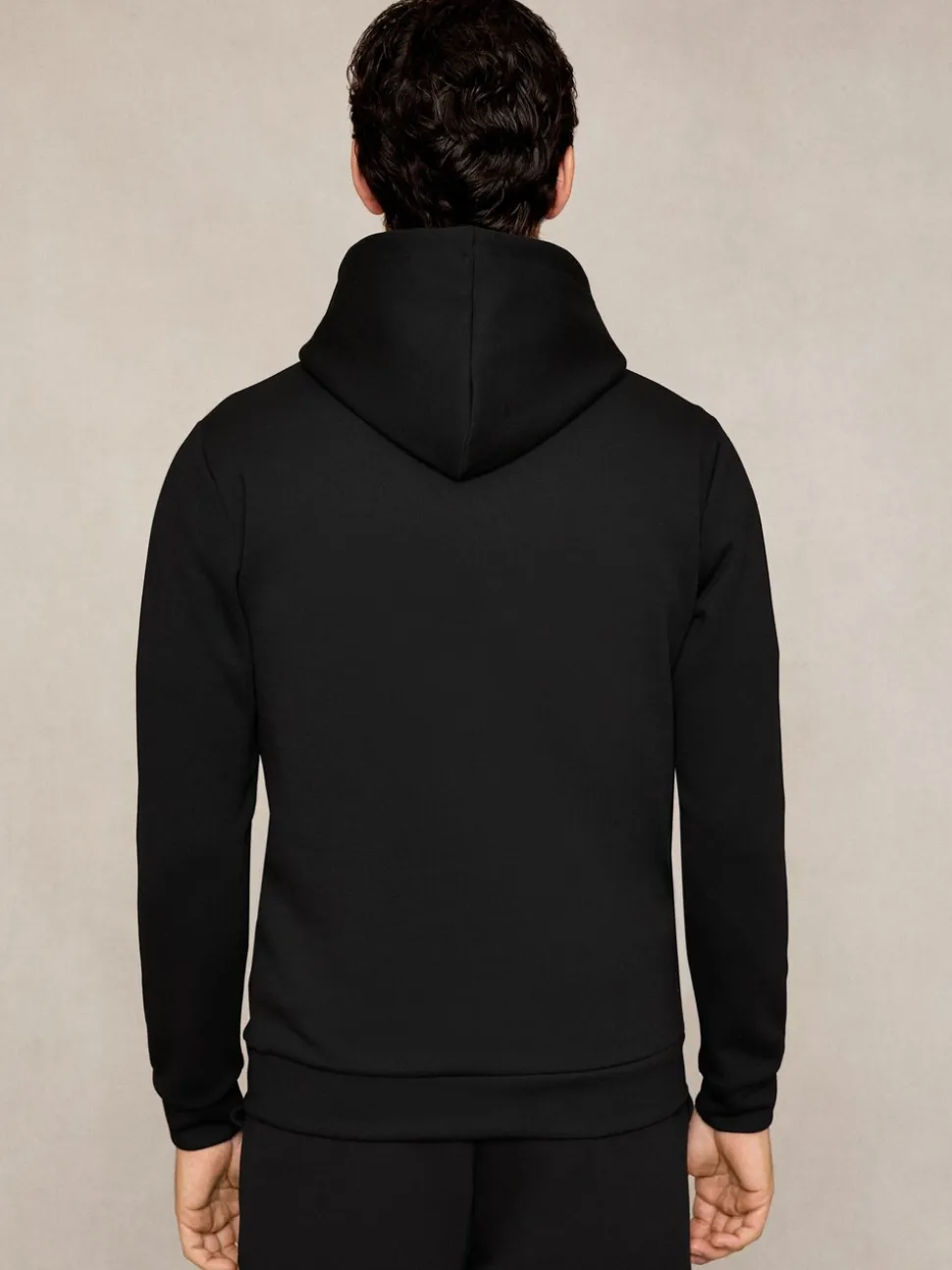 Reiss Black Fabien Premium Interlock-Jersey Hoodie