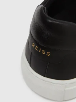 Reiss Black Finley Leather Low-Top Trainers