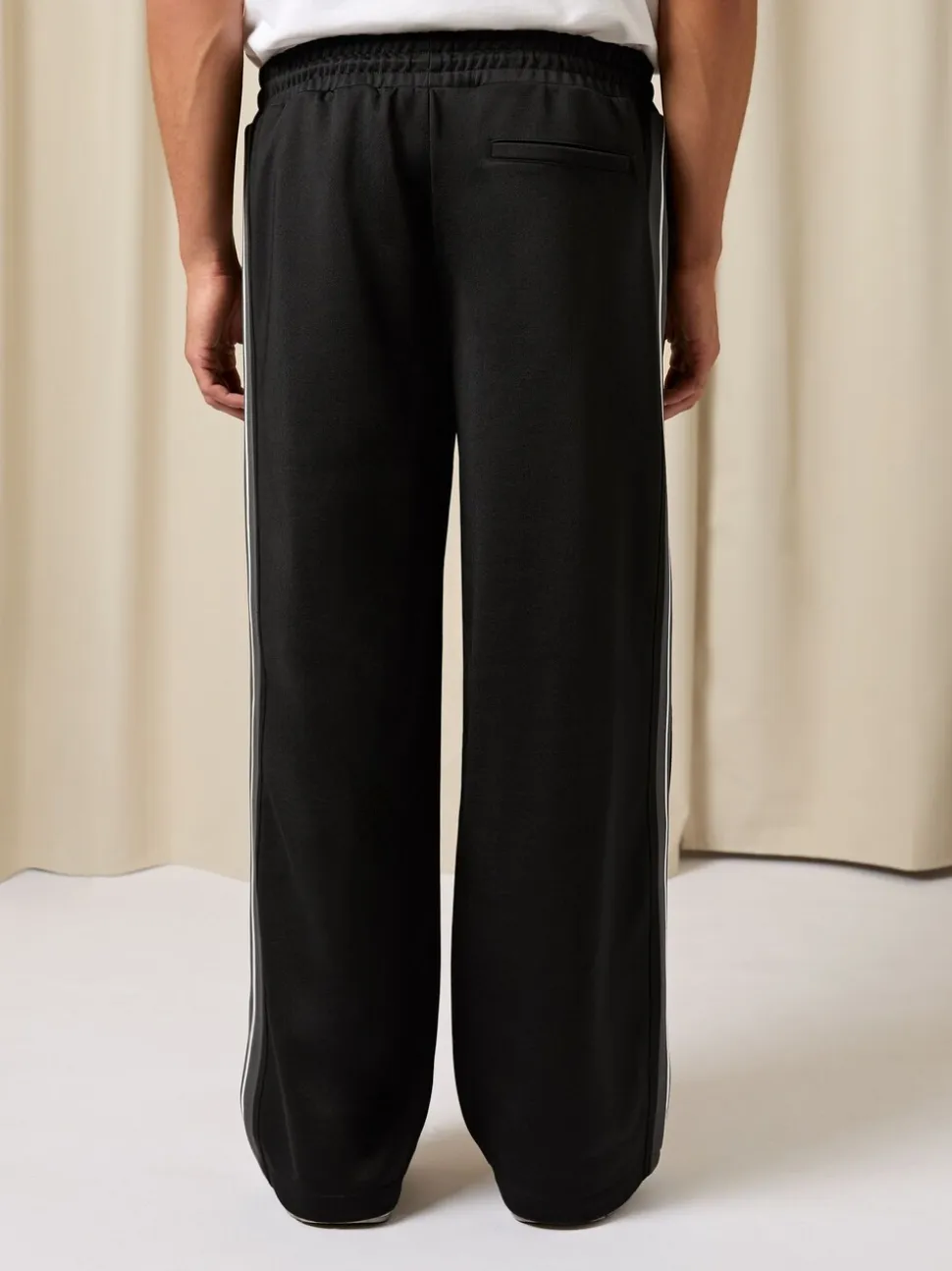 Reiss Black Foster Monogram Cotton Wide-Leg Joggers
