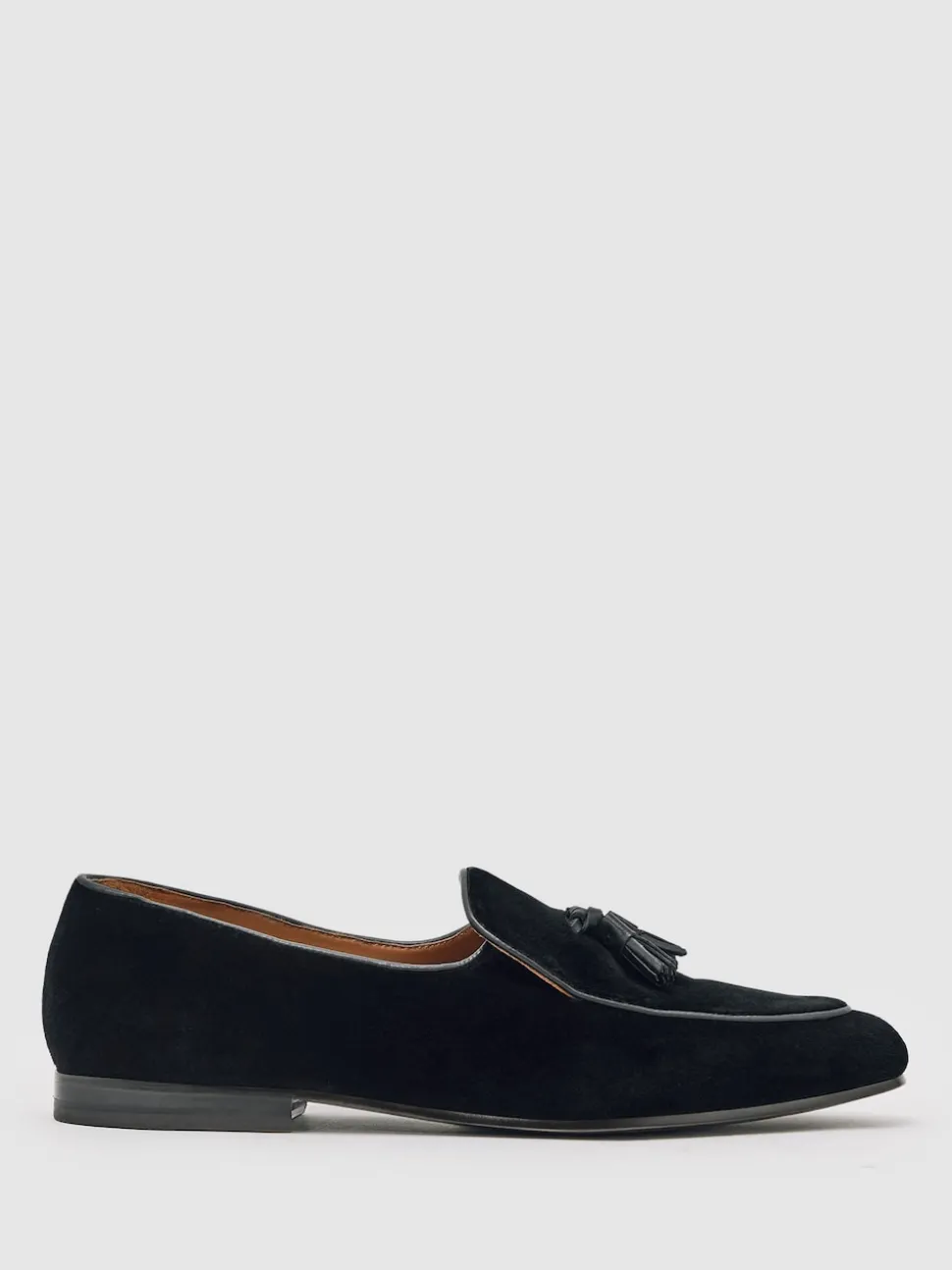 Reiss Black Harry Velvet Tassel-Detail Loafers