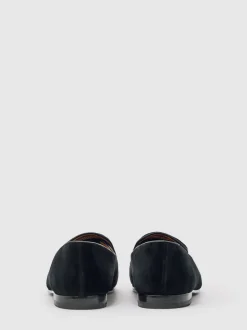 Reiss Black Harry Velvet Tassel-Detail Loafers