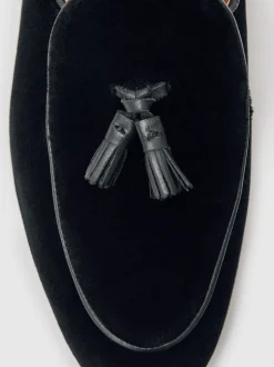 Reiss Black Harry Velvet Tassel-Detail Loafers