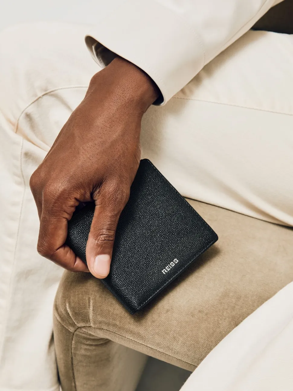 Reiss Black Henry Micro-Grain Leather Wallet