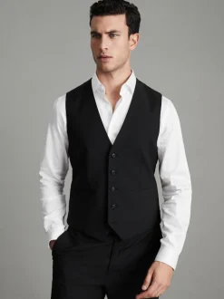Reiss Black Hope Modern Fit Wool Blend Waistcoat