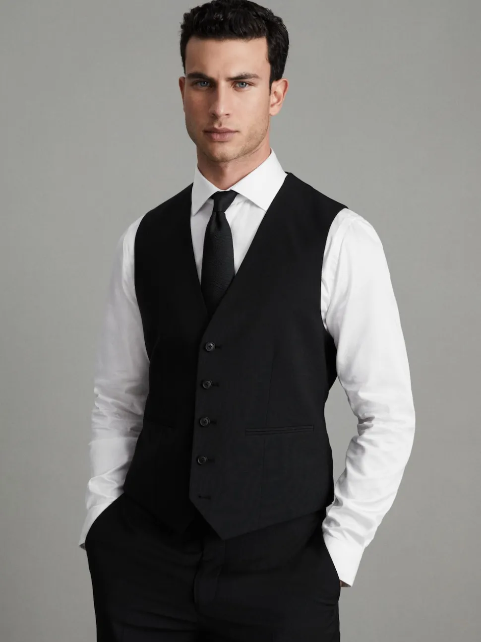 Reiss Black Hope Modern Fit Wool Blend Waistcoat