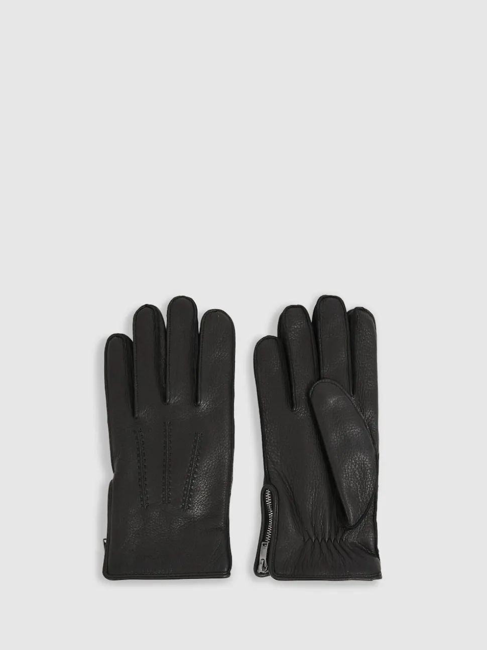 Reiss Black Iowa Leather Zip-Side Gloves