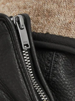 Reiss Black Iowa Leather Zip-Side Gloves