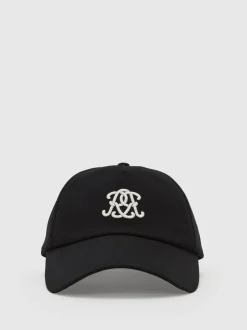 Reiss Black Luzon Monogram Embroidered Baseball Cap