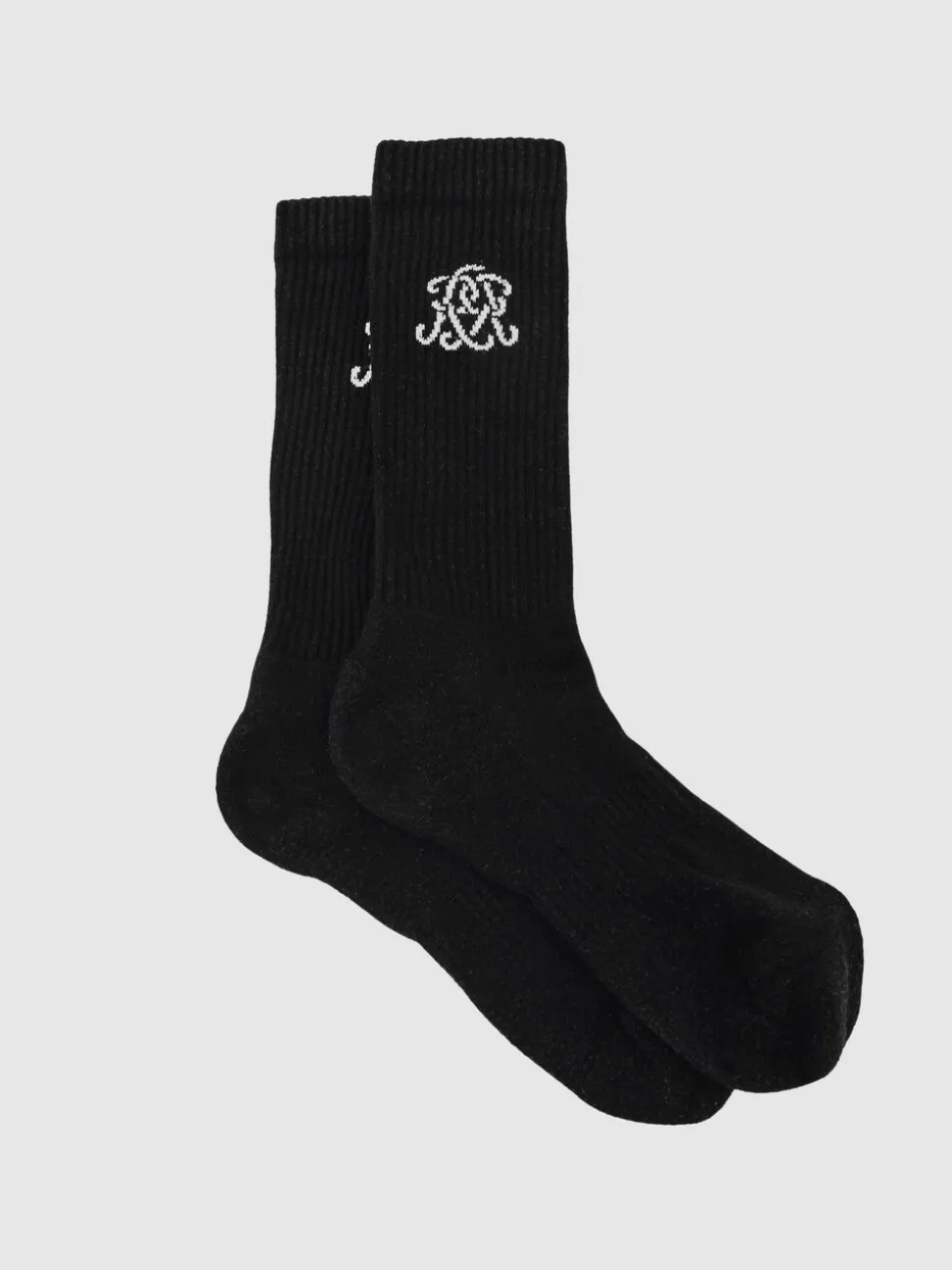 Reiss Black Marcus Monogram Cotton-Blend Ribbed Socks