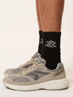 Reiss Black Marcus Monogram Cotton-Blend Ribbed Socks