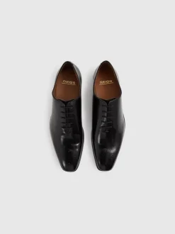 Reiss Black Mead Brogue Leather Brogue Detail Lace-Up Shoes