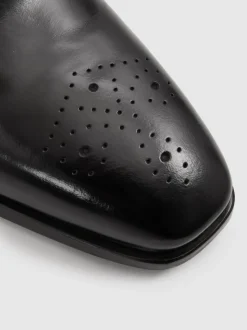 Reiss Black Mead Brogue Leather Brogue Detail Lace-Up Shoes